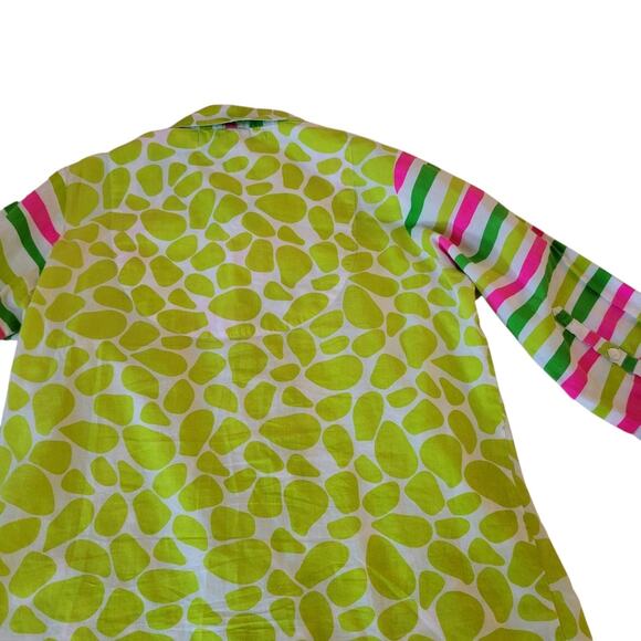 GRETCHEN SCOTT Boyfriend Shirt Art To Wear Stripes Leaves M Cotton Dopaminecore - Picture 8 of 15